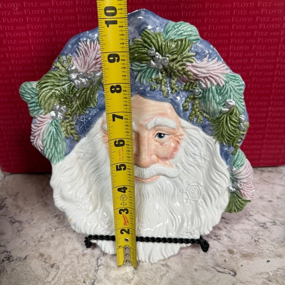 Fitz and Floyd Classics Crystal Winter Santa Claus Face‎ Platter Hand Crafted